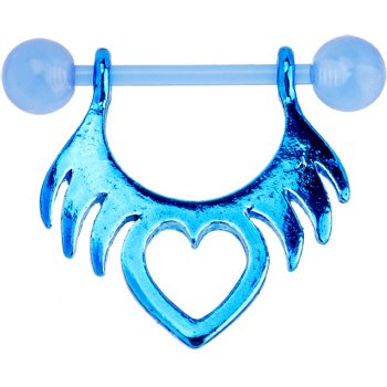 Stunning Bioplast Blue Tribal Heart Nipple Shield Piercing Jewelry