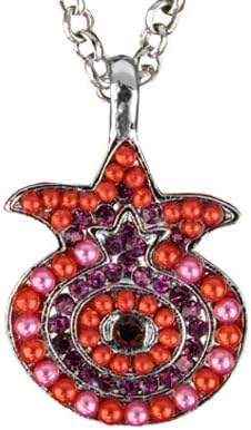 Yair Emanuel Pendant Necklace Pomegranate Design Crystals Beads Red (NPM-3)