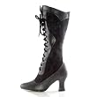 Womens Sexy Black Boots Lace Victorian Boots Mid Calf Costume Boots 2.5 Inch Heel