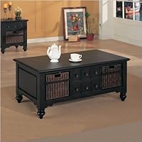 Coffee Table with Storage Drawers and Baskets in Black Finish