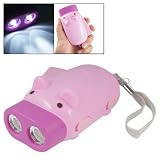 Pink Fuchsia Cartoon Pig Shape 2 LED Emergency Hand Pressing Flashlight Torch