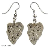Earrings, 'Bo Tree Leaf' 1" W 2" L