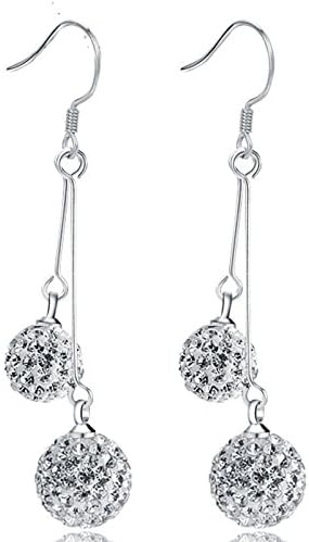 Dangle Earrings, Double Diamonds Ball Dangle Earring Diamonds Earrings Rhodium Plating