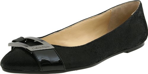 Calvin Klein Women's Pennie SQ Textured Suede Two Tone Pat,Black,8.5 M US