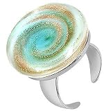 Akuamarina Aventurine Quartz & Murano Glass Open Ring light blue-white