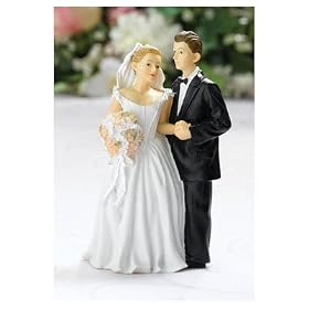 Caucasion Wedding Couple Holding Hand Cake Topper