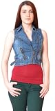 Womens Zip Denim Waistcoat - Jean Vest Top - Blue Vintage Wash