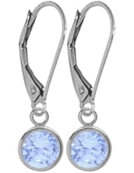 Girls 14K White Gold 1.10 Carat 6mm Genuine December Blue Topaz Circle Leverback Gem Earrings