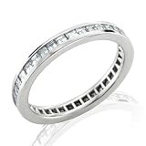 Certified 18k White Gold Square Emerald Cut Diamond Eternity Band Ring Size 6.5 (F-G, VS, 1.10 carat)