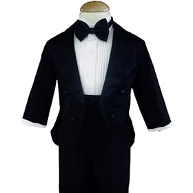 New Ring Bearer Boys Tuxedo Tail Suit Tux Set Black From Baby to Teen