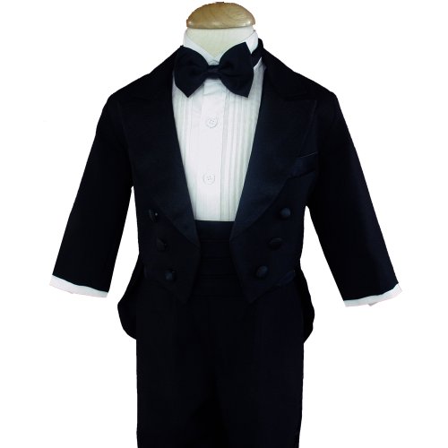 New Ring Bearer Boys Tuxedo Tail Suit Tux Set Black From Baby to Teen