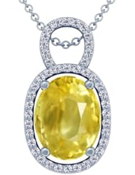 Platinum Oval Cut Yellow Sapphire And Round Diamond Pendant