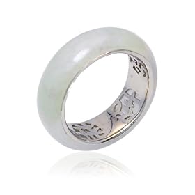 Sterling Silver White Jade 4 Lucky Wishes Band Ring, Size 6 by