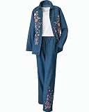 Embroidered Denim Pant Set