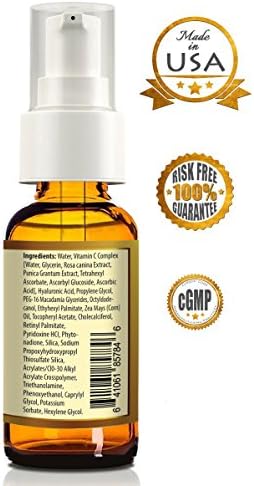 The BEST Vitamin C Skin Care Serum 20% Potency. Eliminate signs of aging, Wrinkles, sun spots, age spots. The Most Complete Facial Cream and Serum. Guaranteed Results. THE BEST Hyaluronic Acid Serum For Skin Care - Clinical Strength Anti Aging Serum. All NATURAL Rosa Canina and Pomegranate Extract