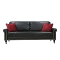 Handy Living JEF1-S30-DAB19 Jefferson Rolled Arm Renu Leather Sofa, Black With 2 Decorative Cherry Throw Pillows