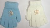 Set of Two White and Blue Magic Gloves Trimmed with Customer Chosen Ivory Monogram Letters for Infants Ages 0-12 Months