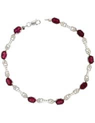 10k White Gold Braided Heart Tennis Bracelet w/ 0.05 Carat Brilliant Cut Diamonds & 4.50 Carats Oval Cut Created Ruby Stones, 3/16 in. (5mm) wide