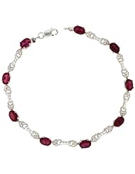 10k White Gold Braided Heart Tennis Bracelet w/ 0.05 Carat Brilliant Cut Diamonds & 4.50 Carats Oval Cut Created Ruby Stones, 3/16 in. (5mm) wide