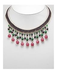 Cotton Waxed Thread Jade Necklace In Brass