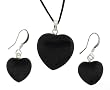 Black Jasper Heart-Shaped Pendant Necklace with Adjustable Black Cord and Matching Black Jasper Heart-Shaped Earrings
