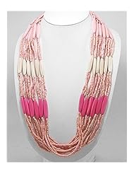 Pink Wood Necklace In Zinc
