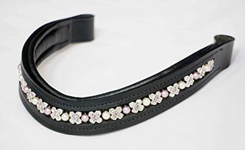 Pink Rhinestone Silver Flower, Mauve &amp; White Pearl Browband (V-shaped, 15" (Cob))