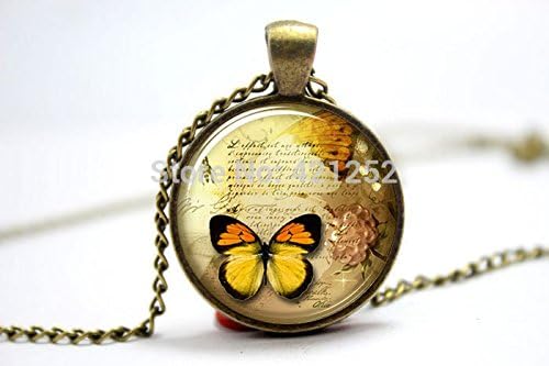 Pretty Lee 2015 Fashion Butter Fly Necklace Vintage Style Jewelry Cute Butterfly Pendant Bronze Glass Photo Cabochon Necklace Christmas gift