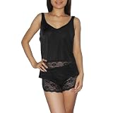 2PC SLEEPWEAR SET: Body Form Womens Lace Gorgeous Pajama / Loungewear Set - Black