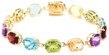 14k Yellow Gold Plated Sterling Silver Oval Multi-Gemstone Bracelet, 7.5"