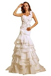 One Shoulder Organza 2015 Beaded Tiered Lace Wedding Dress 