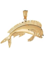 Dazzlers Solid 14 karats Gold 3D Mahi Mahi Fish Charm Pendant available in three colors from jewelsberry (weights: 13.6 grams only)