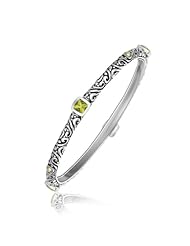 18K Yellow Gold and Sterling Silver Fancy Square Peridot Stationed Bangle