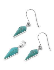 NEW ARRIVAL! NATURAL TURQUOISE .925 Sterling Silver Earrings & Pendant Necklace Set