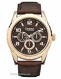 Caravelle Mens Date Watch - Gold-Tone - Black Dial - Brown Leather Strap