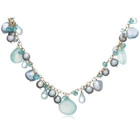 14k Yellow Gold Silver Freshwater Pearl, Apatite, Blue Topaz and Chalcedony... by Amazon.com Collection