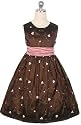 New Chocolate Brown & Pink Embroidered Dress Flower Girl 2 to 10 Girls