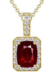 14K Yellow Gold Cushion Cut Ruby And Round Diamond Pendant