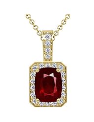 18K Yellow Gold Cushion Cut Ruby And Round Diamond Pendant