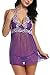 Avidlove Women Outfits Halter Lingerie Mini Nightwear Lace Babydoll Purple L