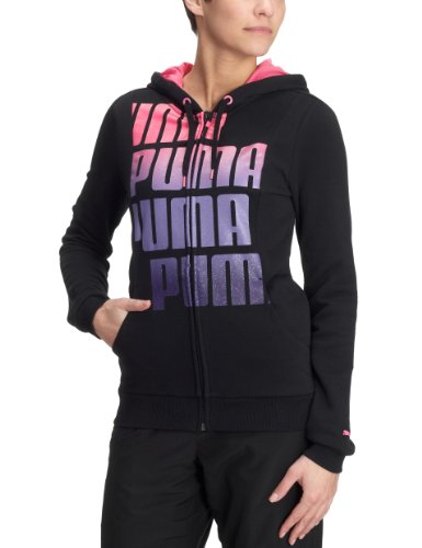 PUMA Damen Kapuzen-Sweatjacke Large Logo Hooded Sweat Jacket, Terry Organic Cotton, black, Preisvergleich
