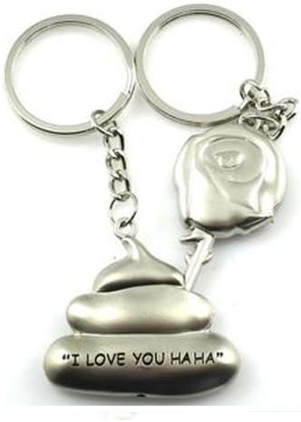 Funny Rose and Shit Key Chains, High Quality Metal Couples Key Ring Holder