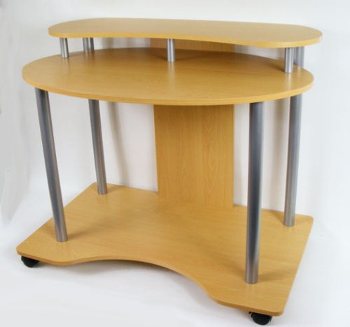 Curvy Computer Desk. Metal with Beech Finish