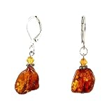 Earrings - E351 - Genuine Amber Gemstone and Swarovski (tm) Crystals ~ Nugget