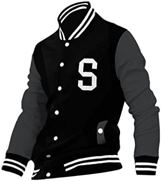 Lotsofsins Men Long Sleeves Button Front Letters Varsity Jacket Black M (US 40)