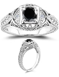 0.71 Cts Black & White Diamond Ring in 14K White Gold