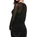 Seamless Sheer Long Sleeve Mesh Sweetheart Neckline Blouse Top Shirt (Black)