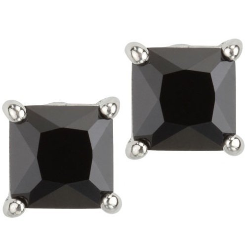Body Fashion Surgical Steel Choice of 7 Sizes Square Basket Set Black Crystal Diamond Mens Stud Earrings