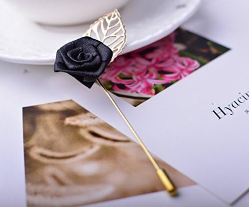 Liventop Perfect Wedding Decor Handmade Boutonniere Bridal Wedding Flower with Golden Leaf (Black)