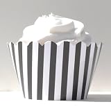 Dress My Cupcake Black and White Striped Cupcake Wrappers, Set of 12 – Wedding Decorations, Picks, Stands, Towers